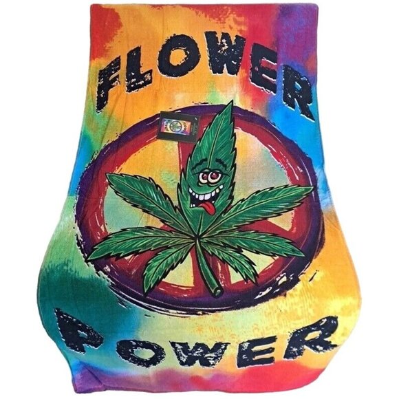 New Flower Power Pot Leaf Bath Beach Pool Gift Towel Marijuana 30x60 Peace Sign - Picture 1 of 3